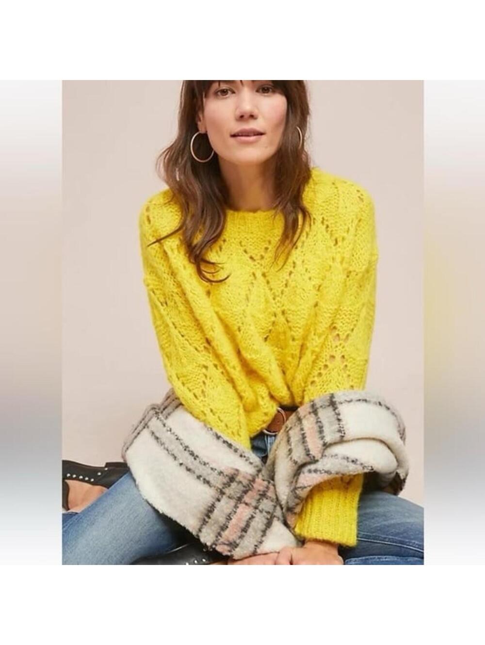 Anthropologie Bright Lights Pullover Alpaca Made in Italy Knit Sweater Size M